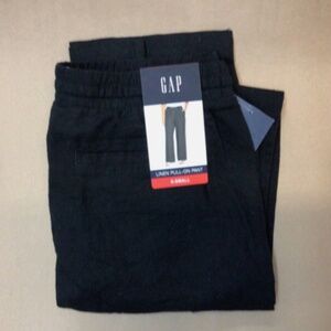 New GAP Women Linen Pull On Pant Drawstring Elastic Waist True Black New w/ Tags